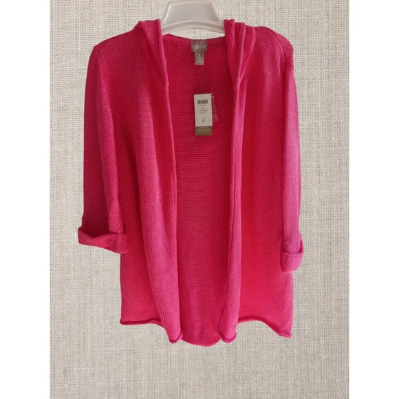 Chicos Womens Knit cardigan buttonCuff Detail size 2 begonia pink - Picture 1 of 12